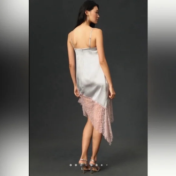 NWT Anthropologie Lace-Trimmed Dress Silver Size 8 - Picture 4 of 8